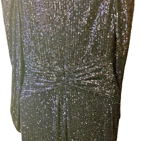 New Aqua Long Sleeve Blue Sequin Twist Long Gown Wedding Gala Dress Women's 10 - Picture 9 of 13